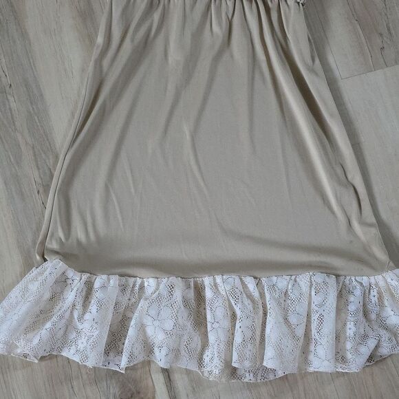 La Belle Baby Doll Bust Smocked Waist Lined Knee Lace Trim Midi Dress VTG Sz 11 - Picture 13 of 14